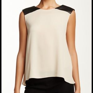 Alice + Olivia Leather Shoulder Silk Muscle Tank